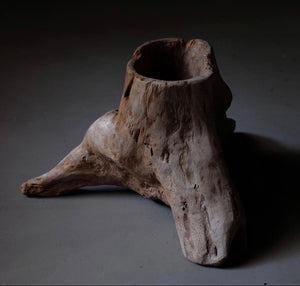 VINTAGE HAND-CARVED ZELKOVA ROOT VESSEL